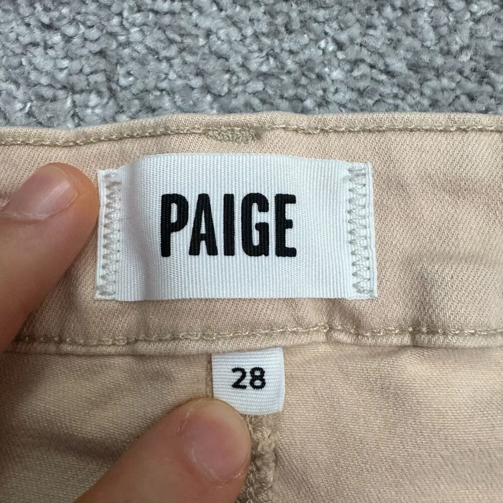 PAIGE Genesee High Rise Wide Leg Denim Jeans Size 28 Sandie Beige Tan Stretch - Picture 9 of 16